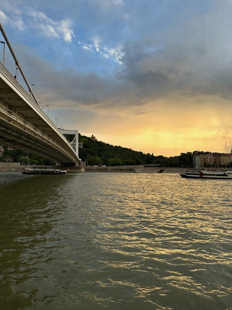 Sunset on the Danube River Cruise, Budapest, Hungary.